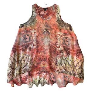 Kaktus Women Blouse Size XL Orange Animal Print Sleeveless High-low Lightweight